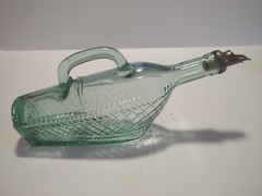 Vintage Wine Bottle Decanter Basket Pattern Greenish Hue Hand Blown