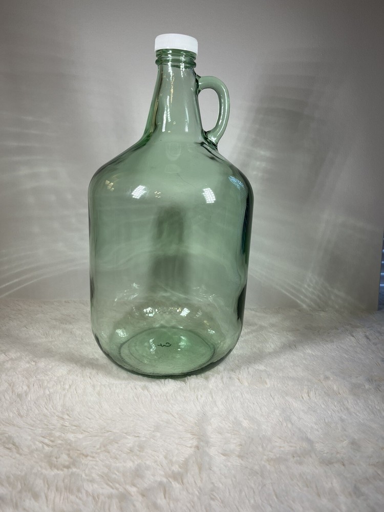 Vintage Green Glass Jug 4 Liters/1 Gallon w/Handle & Lid
