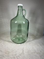 Vintage Green Glass Jug 4 Liters/1 Gallon w/Handle & Lid