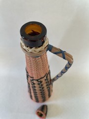Vintage Viresa Plastic Wicker Wrapped Wine Bottle Boho Chic Spain colorful 15&Prime; H