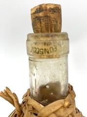 Vintage Wicker Wrapped Clear Glass Quinta Lisbon Wine Bottle Portugal Empty.