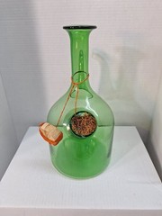 Vtg Old World Italian Wine Cooler Bottle Green Blown Glass MCM