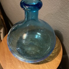 Big Blue Demijohn Studio Blown Glass bottle Crackled Bottom Polished Pontil