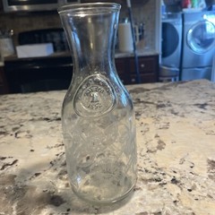 Vintage Embossed Paul Masson Wine Carafe Clear with white floral pattern 10”
