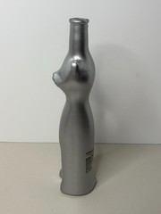 EMPTY Riesling Happy Cat Silver Collectible Glass Wine Bottle Vase Candle Holder