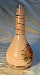 VINTAGE HAND PAINTED GLASS BOTTLE WINE BOTTLE PINK ROSES 10 INCHES