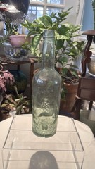 Pedro Domecq VTG Spanish Wine Embossed Crest Aqua Blown Glass Bottle 11.5”