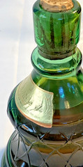 Vintage Rare Chianti Wine Bottle Decanter Lantern Oil Lamp Amber Green Glass 15&Prime;