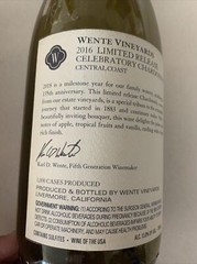 135th Anniversary Wente Vineyards Wine Wood Box, Signed Empty Bottle Collectible