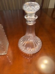 Cut Etched Crystal Liquor Bottle with Stopper Excellent Condition