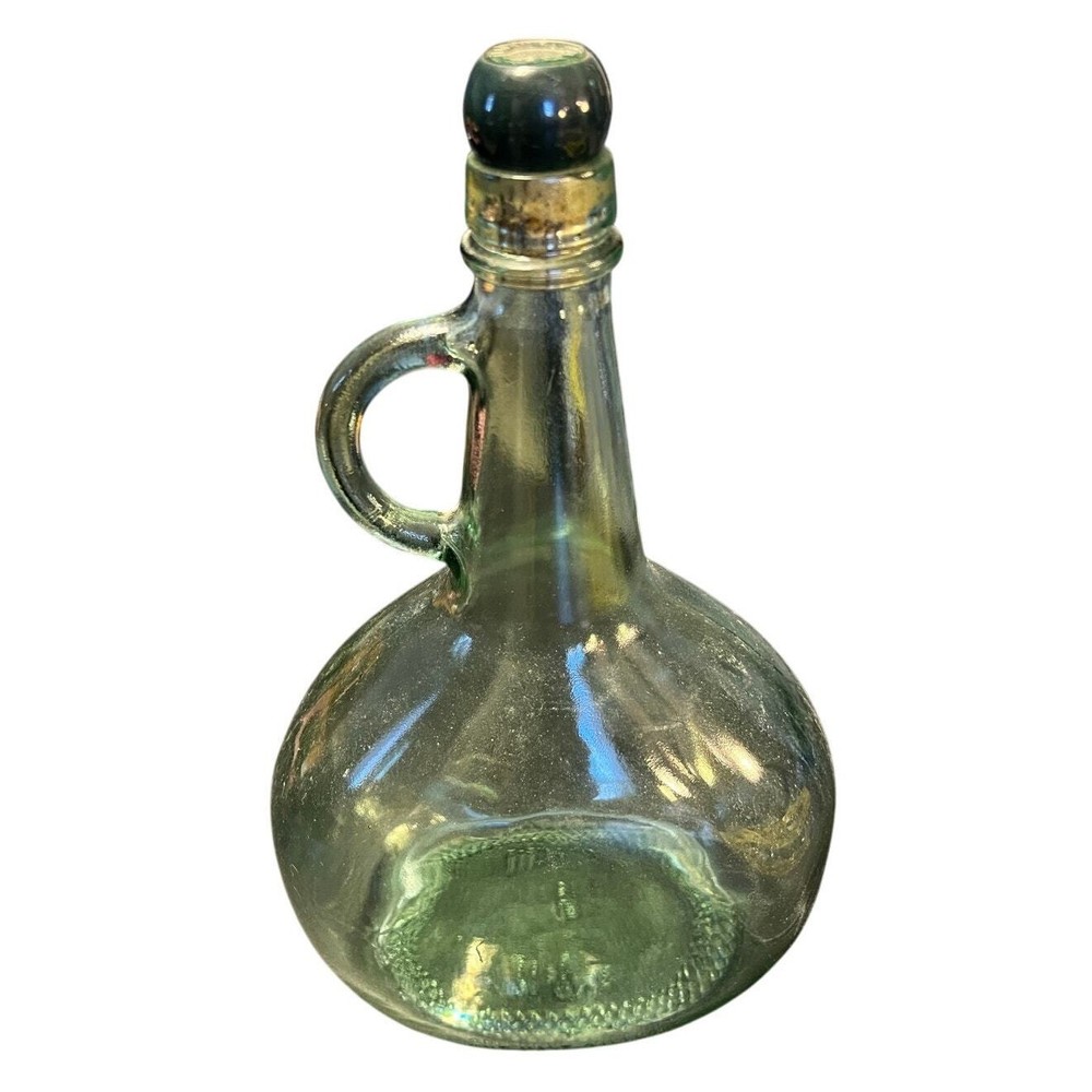 Vintage Almaden Vineyards Green Glass Wine Liquor Jug w/ Topper