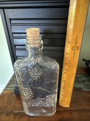 Vintage Clear Glass Wine Bottle Embossed Grape & Wine Motif 4/5 Pint