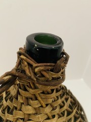 Rustic Wicker Wrapped Green Glass Bottle with a Handle VTG