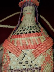Vintage Wicker Demijohn Wine bottle Lady design w/neck strap made in Ecuador