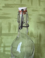 LE VIN Vintage French Wine Glass Bottle, Porcelain Stopper; Art Nouveau Style