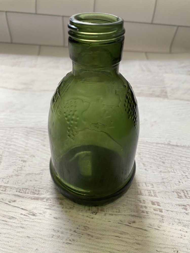 Vintage Dark Green Bottle with Grape Clusters Wine Sample Bottle Wine World 1978