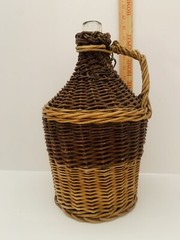 Two Tone Wicker Wrapped Clear Glass Bottle 15&Prime;