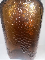 Vintage 1930&rsquo;s Brown Embossed Grape & Leaf & Vine One Pint Wine Bottle Wine Oval