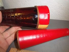 Vintage unusual bottle with leather covering, cool collectible, 11 x 3 inches