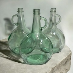 Lot of 3 Vintage Light Green Glass Jugs Half Gallon Wine Demijohn Handle 11.5&Prime;