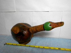 VINTAGE EMPTY DUCK TOOLED LEATHER WRAPPED GLASS WINE BOTTLE ITALY 12x4x7in -L503