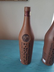 2 Kindzmarauli Georgian Ceramic Clay Pottery Red Wine Bottle Empty 3-D Design
