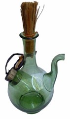 VNTG Italian Hand Blown Green Glass Wine Decanter W/Ice Chamber & Straw Corks
