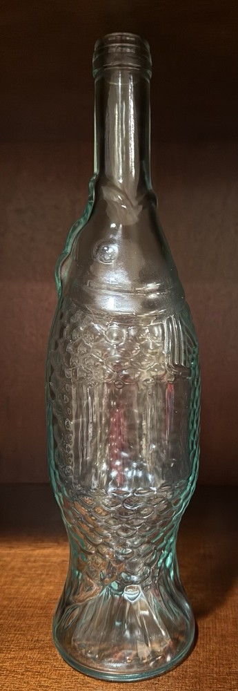 Vintage Fish Shaped Glass Bottle Modele Depose 70mm Blue Green Art 12.5 in