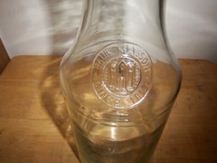 Clear Glass Wine Carafe 11.5&Prime; Vtg Paul Masson Since 1852, building on front