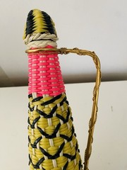 MCM Viresa Plastic Scoubidou Woven Wicker Demijohn Wine Bottle with Handle