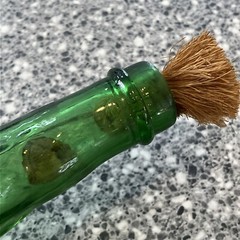 VINTAGE 17”- “CHIANTI” GREEN/GOLD GLASS PISTOL DECANTER-EMPTY