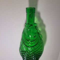 Vintage Fish Shaped Dark Green Glass Italian Wine Bottle Decanter 13&Prime;H F Mark