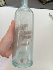 Vintage 3/4 Quart Blue Tinted Glass Wine Bottle