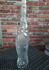 Fish Shaped Clear Glass Wine Bottle w/ Cork 13&Prime; Tall Vintage