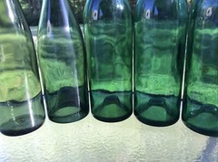 VINTAGE HEAVY (4) Green GLASS WINE BOTTLE BUBBLE BOTTOM 12” Made In Italy F61