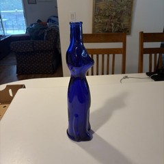 Royal Blue Happy Cat Wine Bottle RHEINHESSEN-RIESLING Cobalt Blue 13&Prime;T Empty