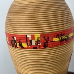 Vintage Spanish Burgundy Wine Bottle Rattan Wrapped With Handle & Cork MCM HTF