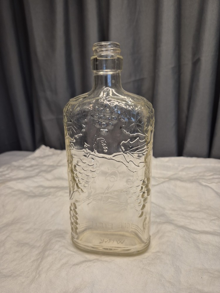 Vintage Ball Glass Wine Bottle #70016 w Grape Vine design RARE Pint size