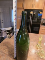 18.5 inch Huge Empty Wine Bottle Display, Bar Prop in Green. Pre-drilled hole