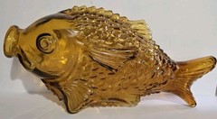 Lg Vintage Amber Glass Italian Fish Wine Decanter Bottle 15&Prime;