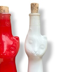 Happy Cat Rheinhessen Riesling Wine Bottles Fire Red/Orange/White Corks Empty