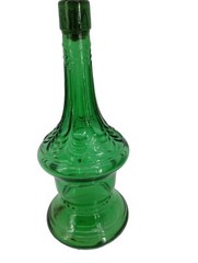 Vtg Italian Cevin Cut Green Glass Italian Wine Bottle Beautiful With Cork