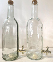 Large Clear Glass Bottle with Cork Stopper And Gold Faucet Used