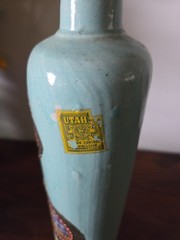 Vintage Beameister Jade Green Stoneware Bottle May-Wine w/ Utah liquor control