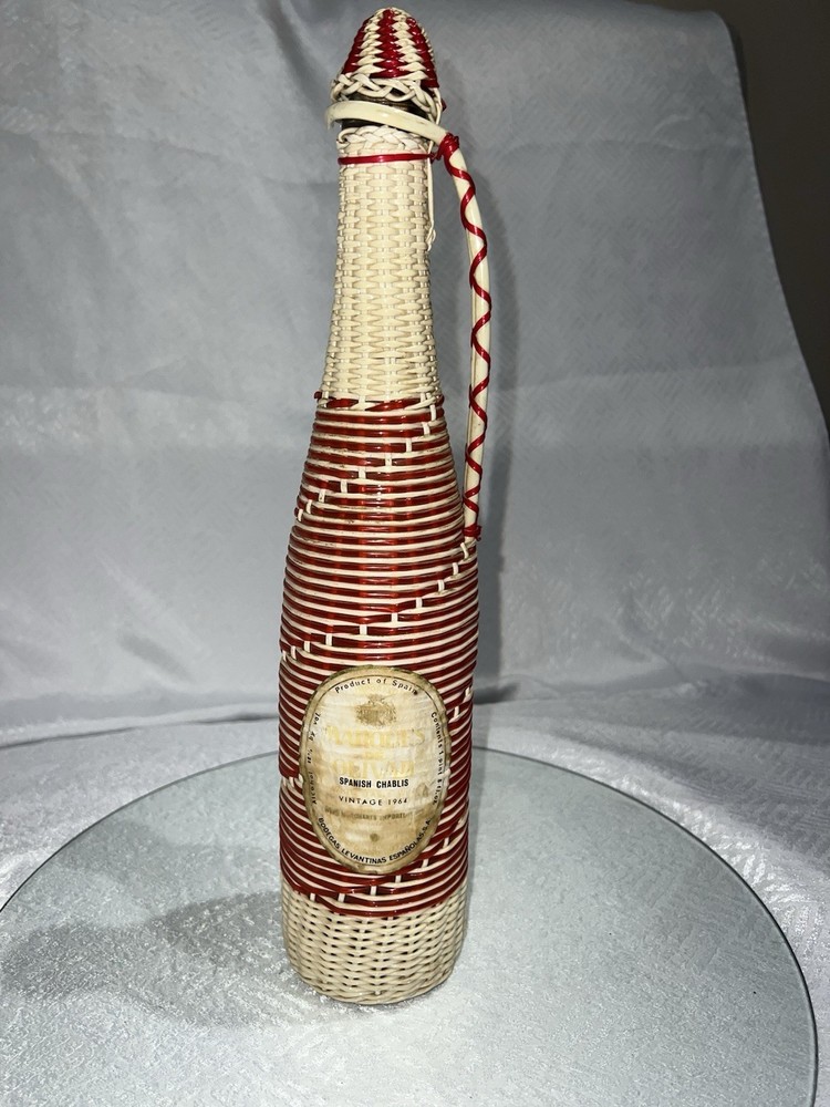Spanish Charles Vintage 1964 Wicker Covered Red Wine Bottle 1 Pint 8 fl oz