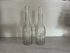Nice! Set Of 2 Vintage Wine Bottles, Clear Glass Embossed Grapes & Leaves 12”