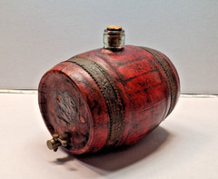 Rare Old Leather Wrapped Wine Barrel,Cork Top Glass Keg & Brass Tap,Vinegar Jar