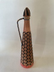 Vintage Viresa Plastic Wicker Wrapped Wine Bottle Boho Chic Spain colorful 15&Prime; H
