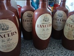 LANCERS 1966 VIN ROSE Brown Painted Glass Jug Portugal /JM Da Fonseca Empty