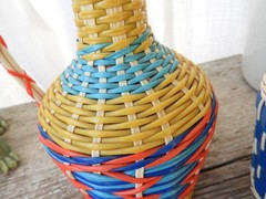 MCM 2 Colorful Plastic Wrapped Glass Bottles|Viresa Demijohn Spain J. Albinana H